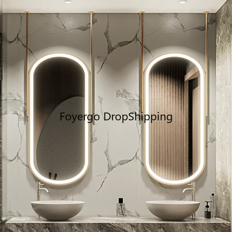 Oval Led Bathroom Mirror Hang Aesthetic Bright Golden Smart Bathroom Mirror Lighting Espelhos Com Luzes Bath Accessories CC50BM