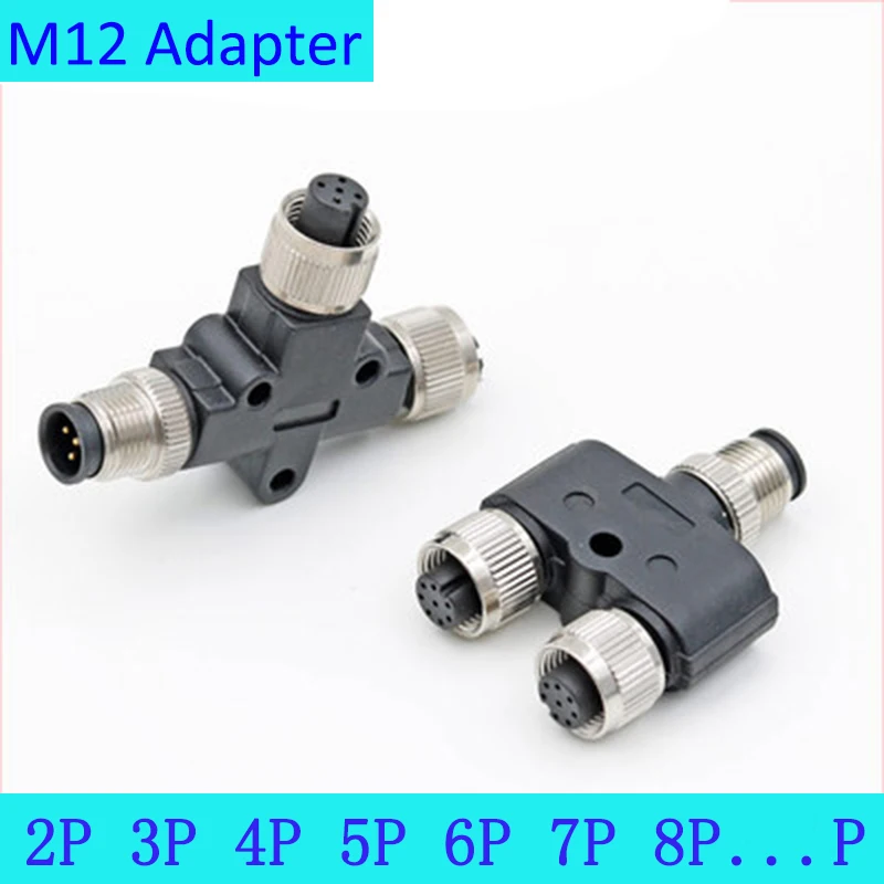 

M12 2P 3P 4P 5P 6P 8P 12Pin Waterproof IP67 Aviation Male Female Connector Y T L Type Adapter into two Through Wall Adapter