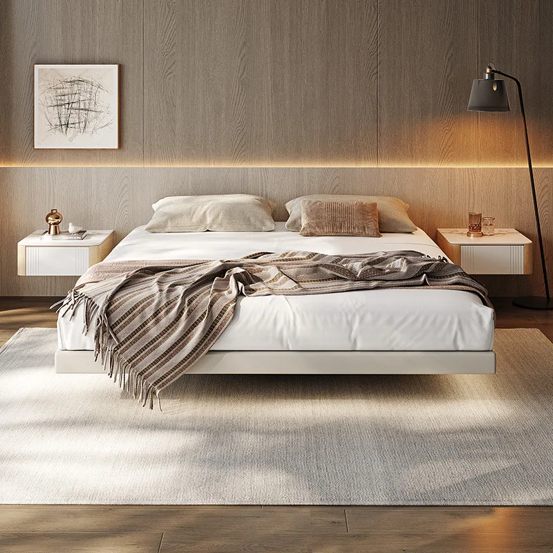 

Italian minimalist suspension bed, simple light luxury bed for home use