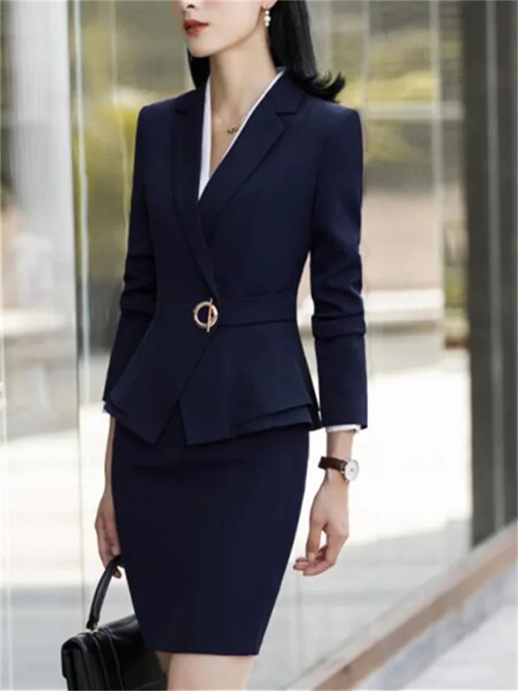 Solide 2 pièces ensembles tenue de bureau femmes nouvelle mode plis col rabattu Blazers Vintage taille haute pantalon costumes JJ1081