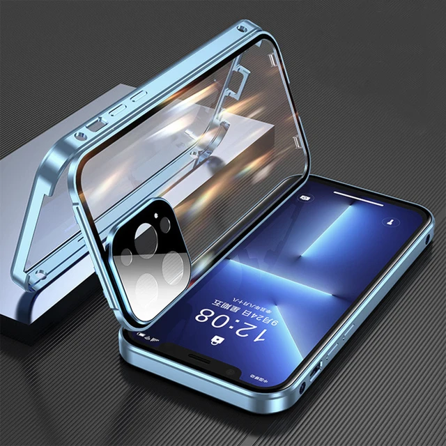 RUWANGAA 360 ° Vollständig geschützte, magnetische, doppelseitige Glas-Telefonhülle mit Schnappverschluss für iPhone 16 Pro Max 14 13 12 15 Pro Max Bumper Cover 6