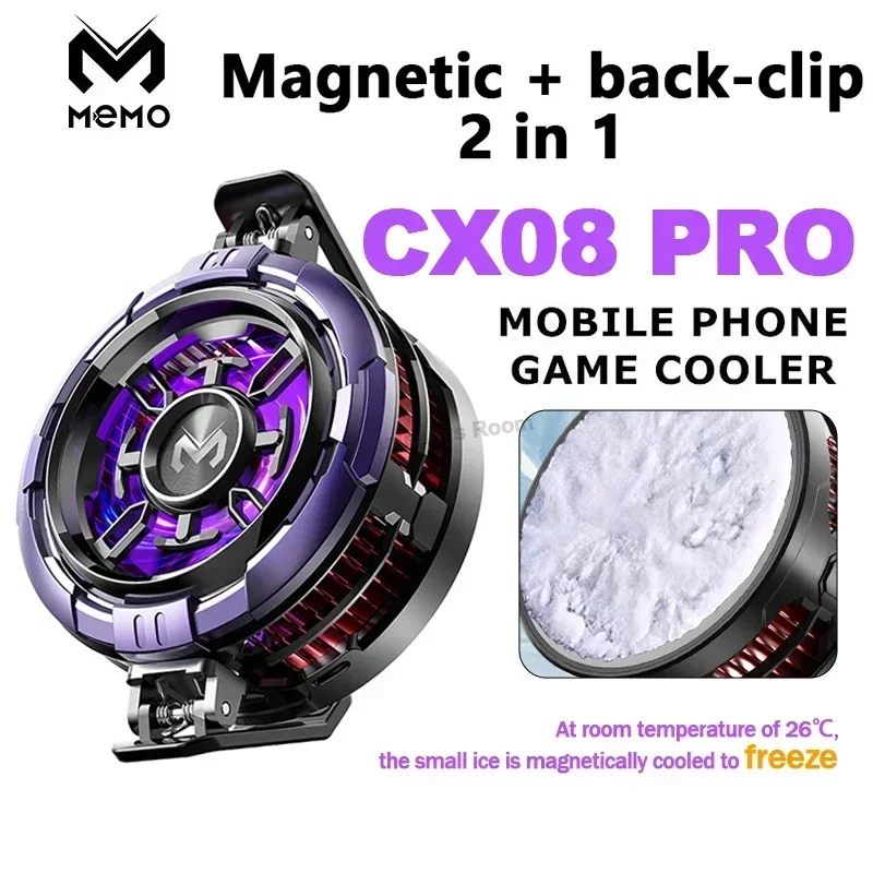 

MEMO NEW CX08PRO Mobile Phone Cooler 9V2A Frozen Magnetic Back Clip 2in1 Semiconductor Cooling Fan Radiator for IOS Android PUBG