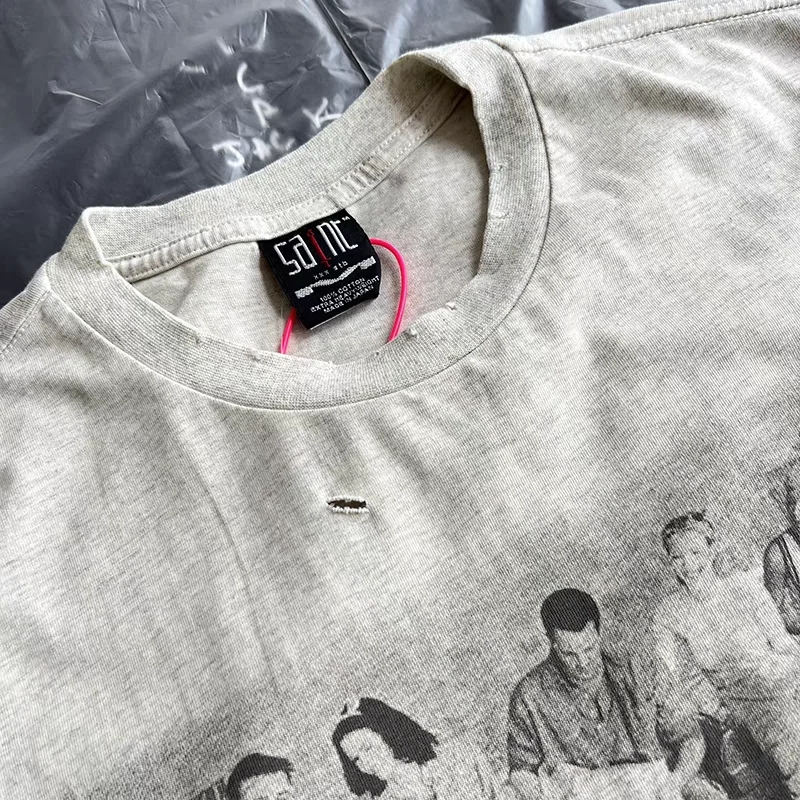 Washed SAINT TEE FRIENDS Tie Dye With Gray Holes T Shirt Men Women High Quality Short Sleeve T-shirt Top Tees