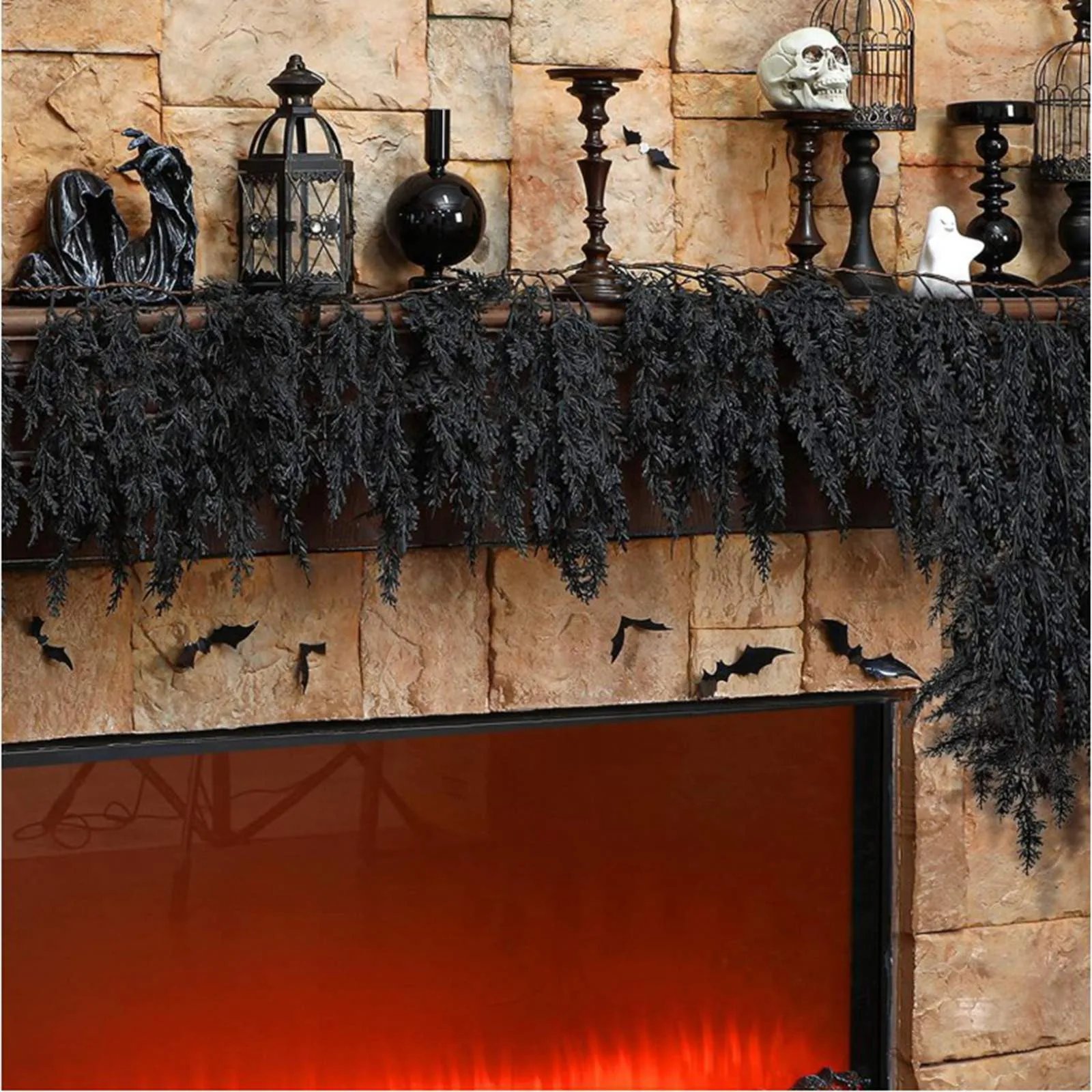 2025 Black Rattan Halloween Garland 6 Feet Cedar Garland Artificial Faux Trailing Realistic Rattan Halloween Hanging Decor