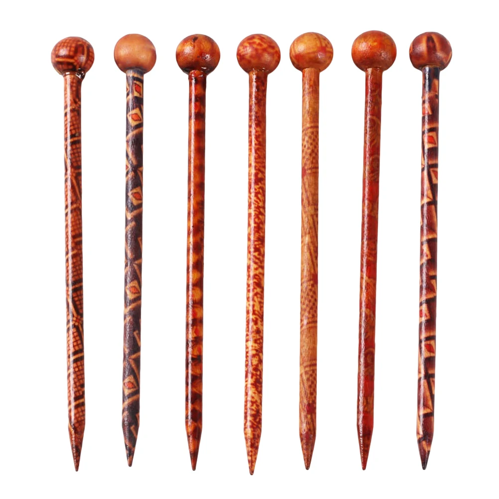 

6pcs Wooden Hairpin Hairstyle Accessories Durable High Quality Natural Ethnic Printing Design for Women