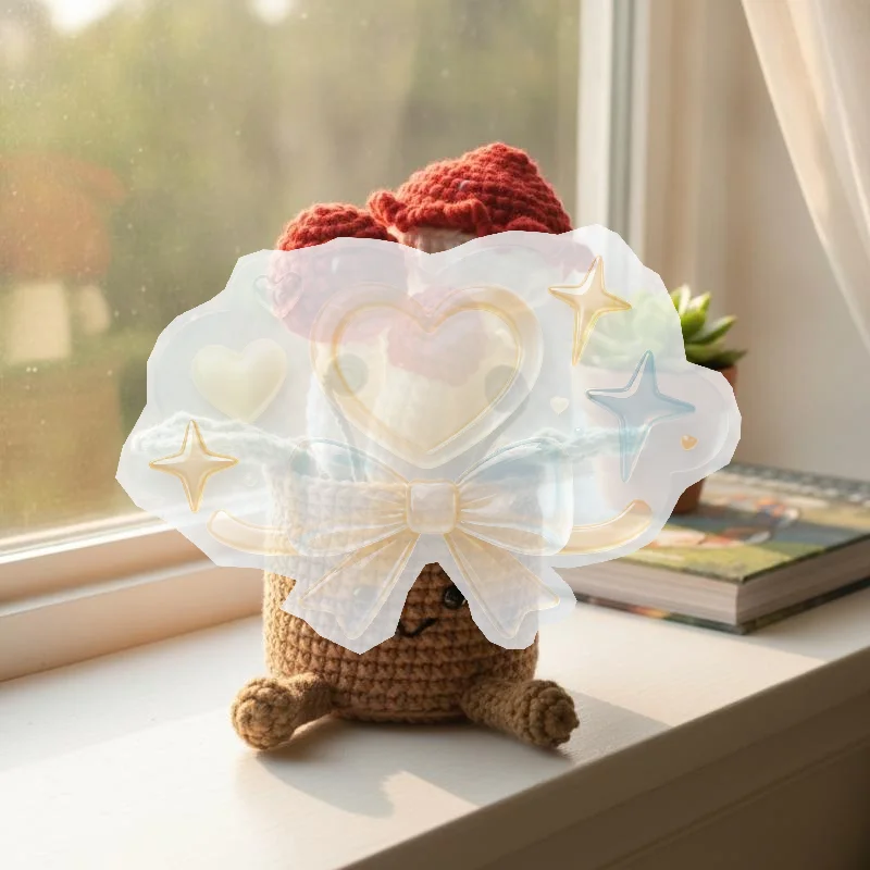 Smiling Face Red Mushroom Crochet Potted Handmade Soft Yarn Craft Cute Desktop Decor for Home Office Festival Gift
