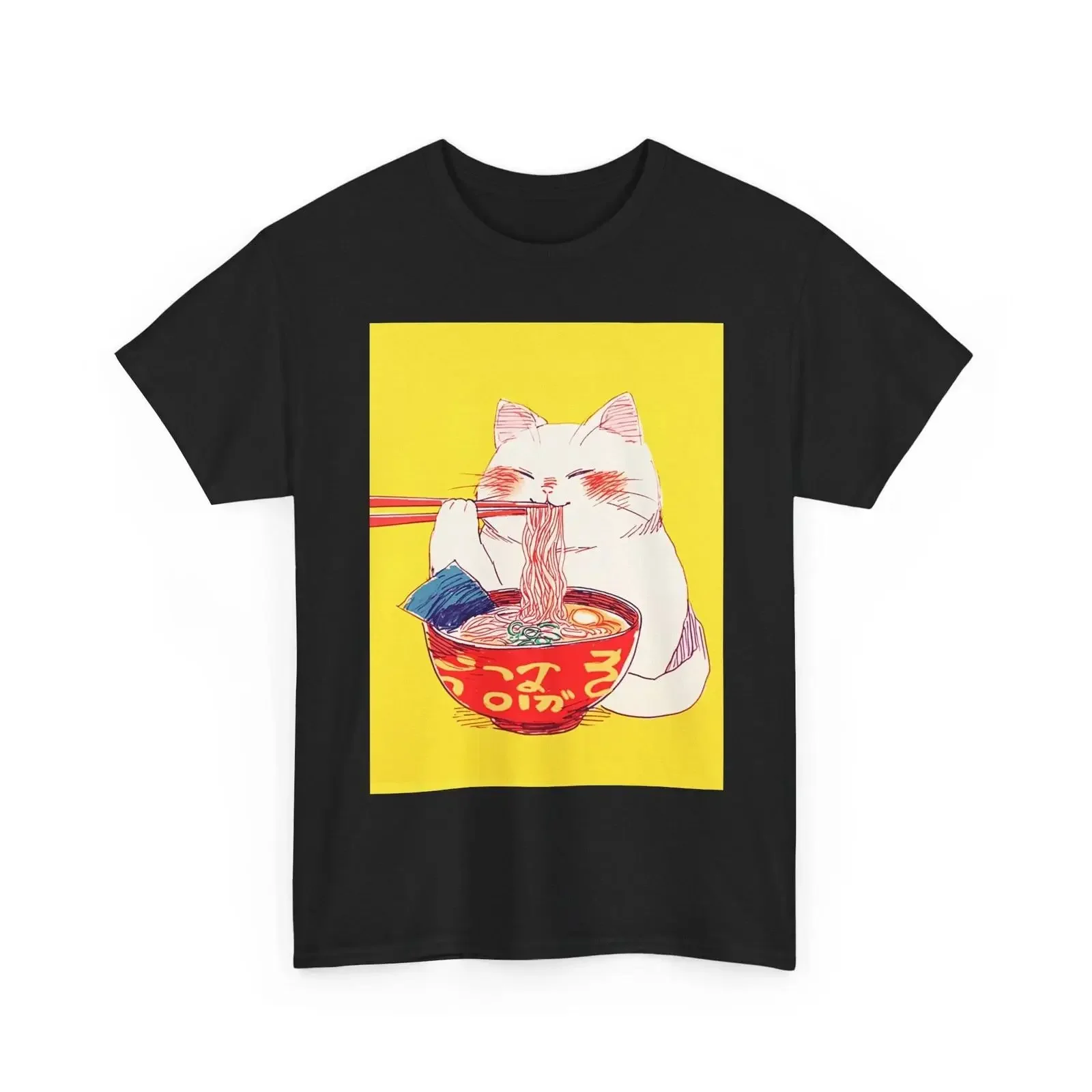 MANEKI NEKO JAPAN CAT RAMEN NOODLE ASIAN TSHIRT TEE ANIME KAWAII MEN WOMEN SHIRT vintage Washed Top For Everyday Wear