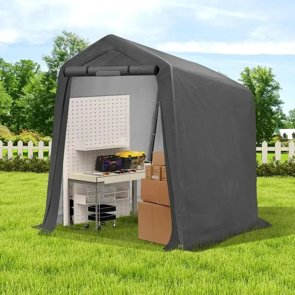 Heavy-Duty Portable Outdoor Storage Shed - 6x7 Carport Shelter with Ventilation Windows and Roll-Up Door for Vehicles, Equipment
