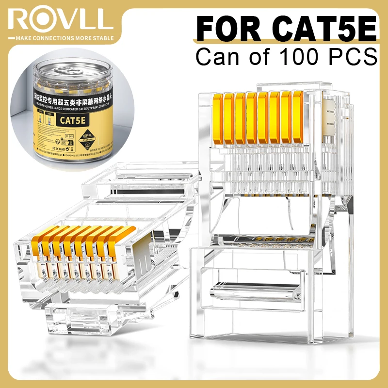 

ROVLL ROVLL CAT5E RJ45 UTP Connector Gold-Plated Crimp End for Ethernet Cable 8P8C Plugs thernet Cable Connector