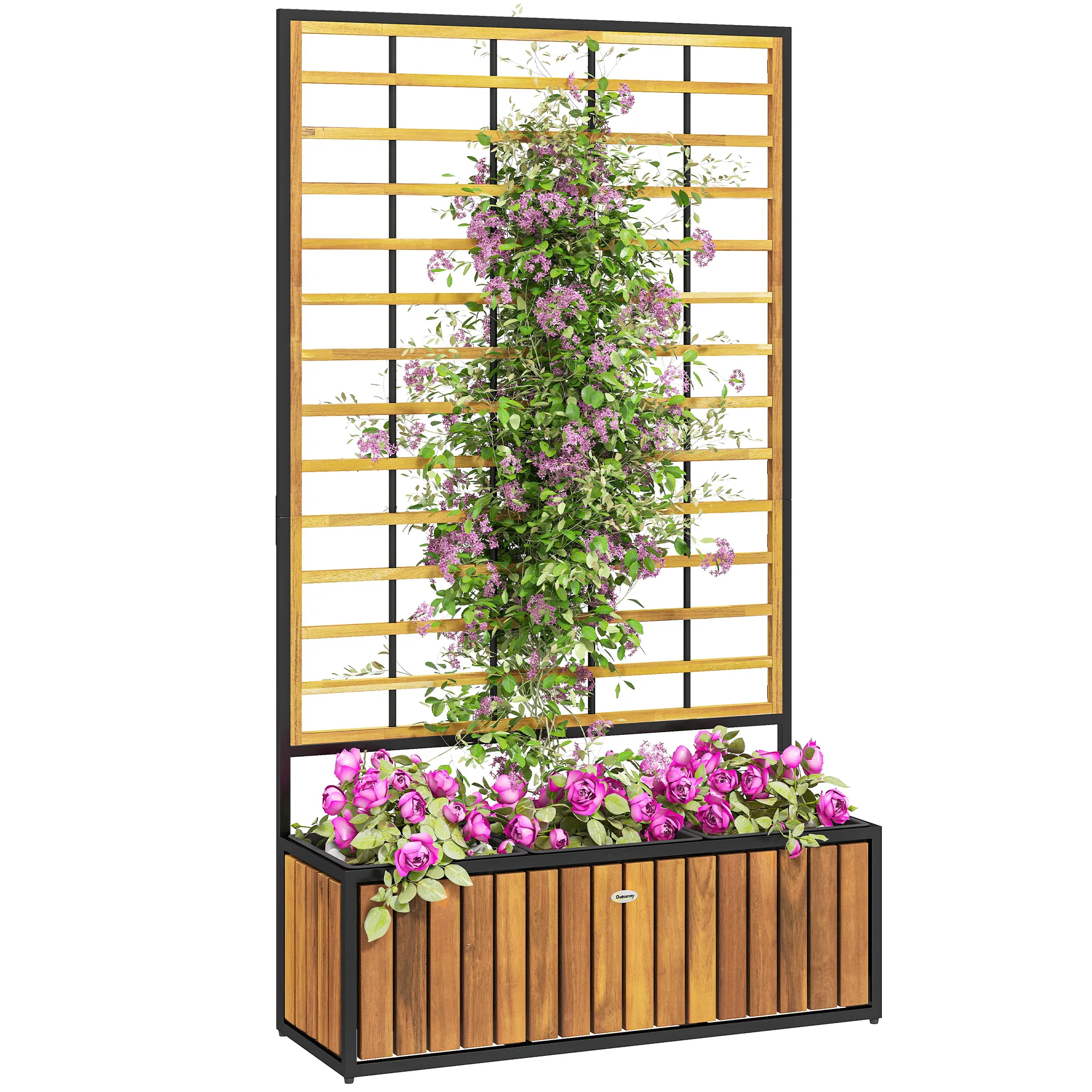 Raised Garden Bed, Planter Box with Trellis, Removable Pots, Teak