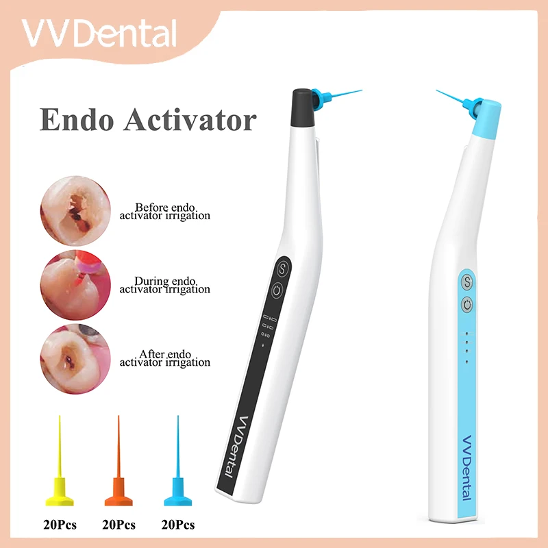 VVDental Endo Activator Root Canal Sonic Irrigation with LED Light 60 Pcs Files Tips Endodontic Cleaning Dentistry Instrument