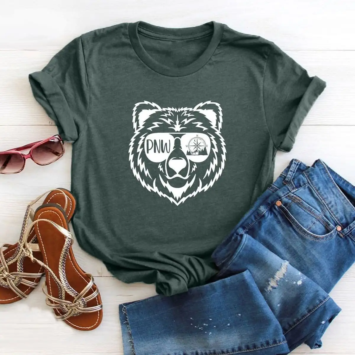 Pnw Bear T Shirt Forest Nature Lover Mountain Pacific Northwest Camping Wilderness Travel