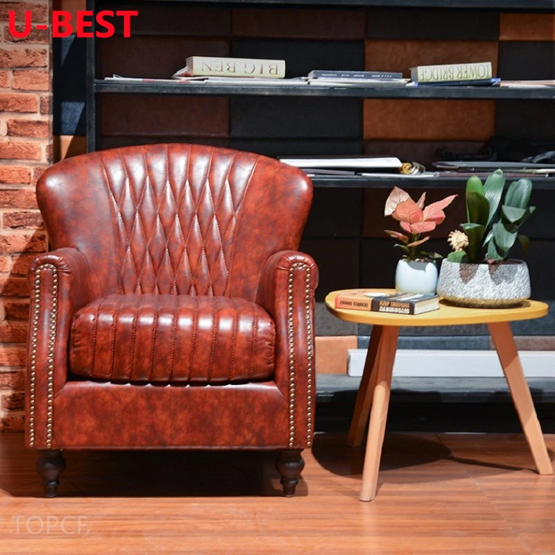 

U-Best Vintage Rustic Industrial Leather Upholstered Seat Lounge Cafe Chair American Club Single Sofa Chair