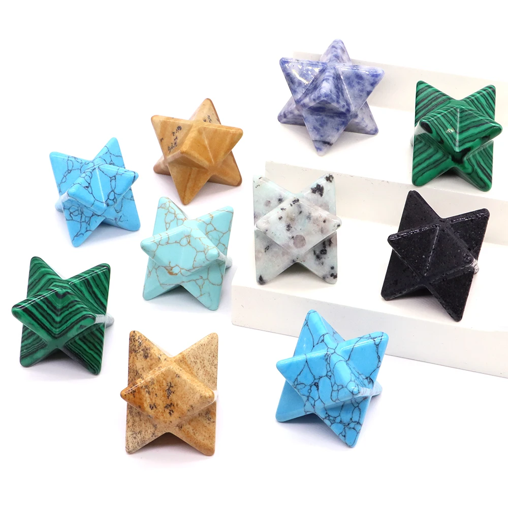 

25mm Merkaba Star Natural Healing Crystal Chakra Quartz Stone Wiccan Reiki Energy Protection For DIY Jewelry Decor Wholesale Gif