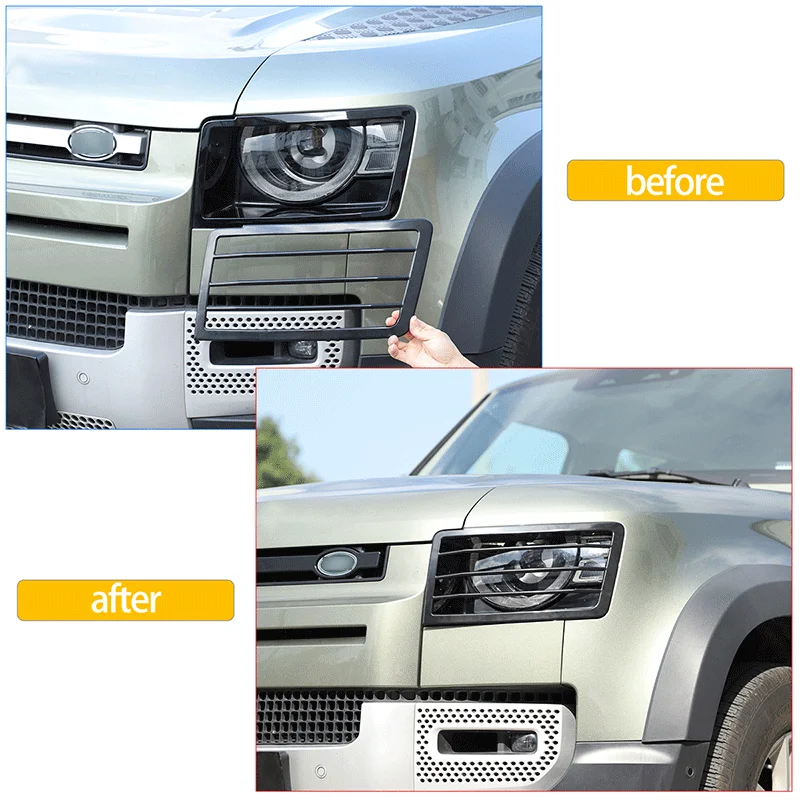 For 2020-2024 Land Rover Defender 90 110 stainless steel car headlight lampshade protection net cover car exterior accessories