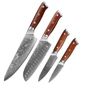 4 Piece Damascus Steel Knife Set 67 Layers Rosewood Handle High Hardness 60±2 HRC Sharp…