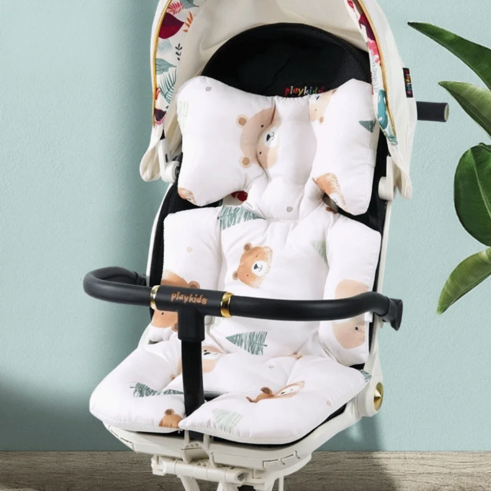 Essential Cotton Stroller Seat Cushion Cartoon Pattern Soft High Chair Liner Pad Breathable Warm Stroller Accessories Travel