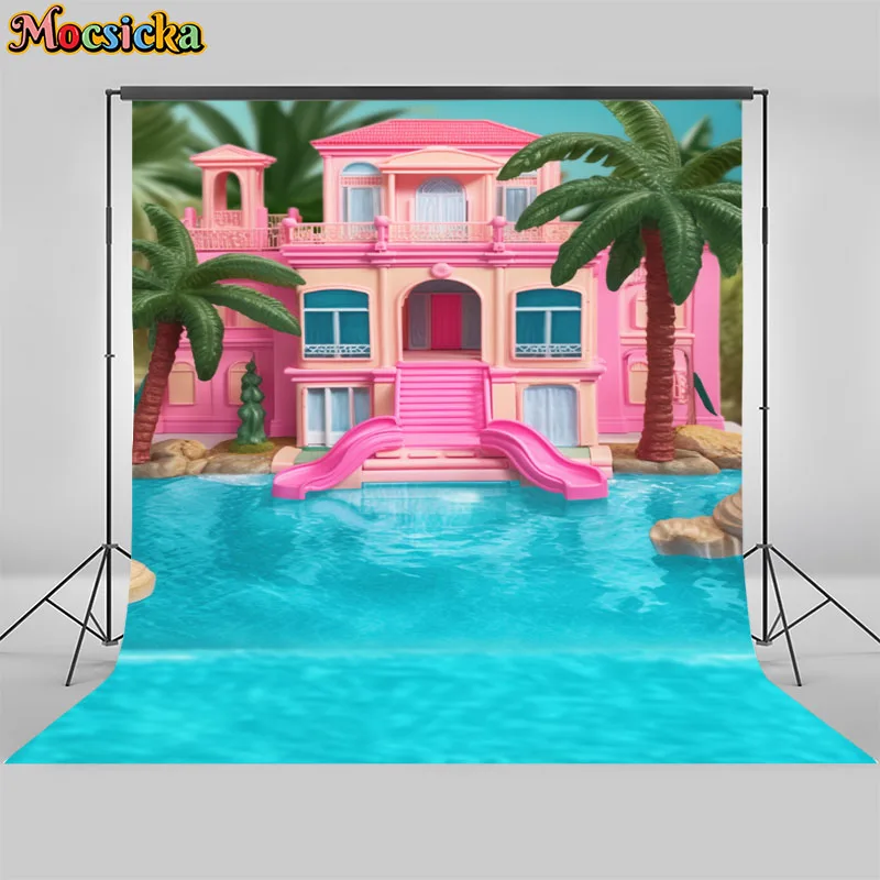 Newborn Birthday Party Decoration Background Beach Cabin Pink Willa Decoration Cake Smash Baby Shower Backdrops Studio Props