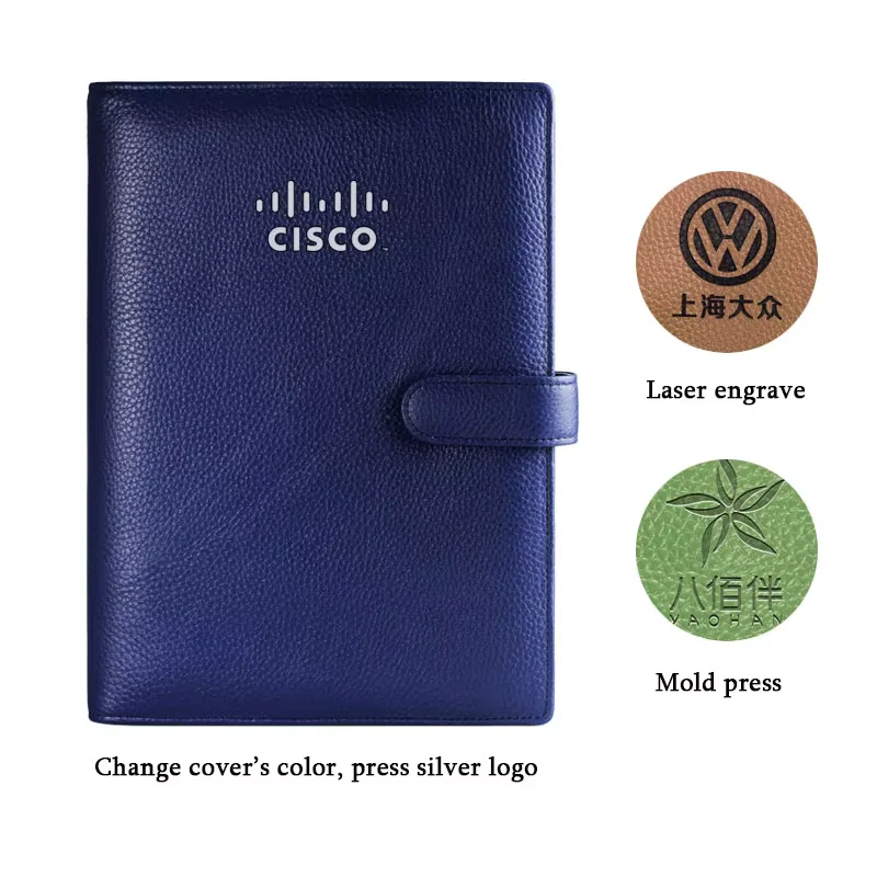 Genuine Leather Logo Customize A5 A6 Notebook Cowhide Travelers Loose leaf Office Mini A7 Planner Diary Rings Binder