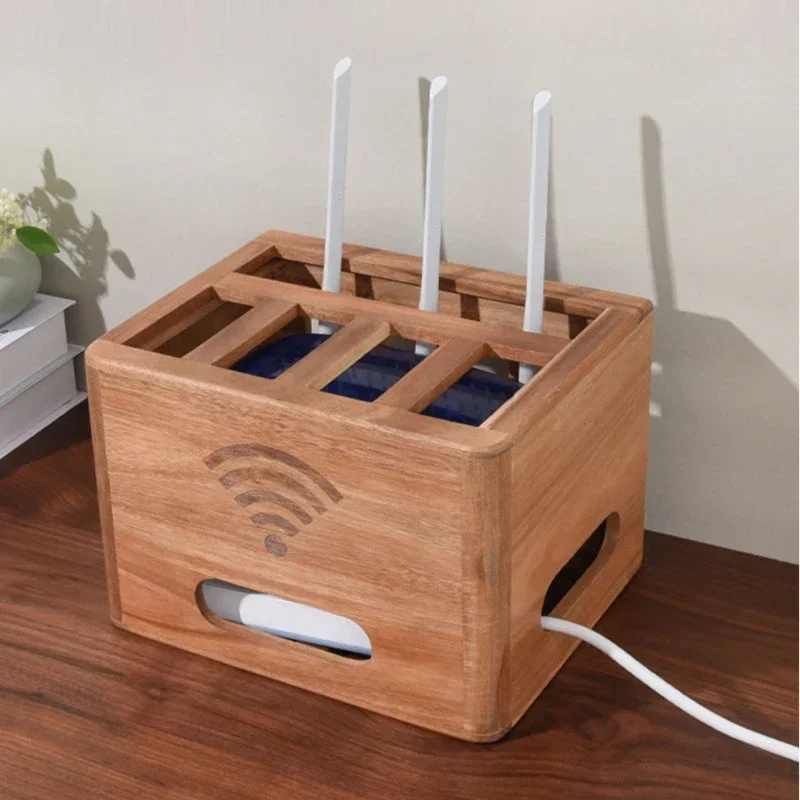 Router Storage Box Living Room Set-top Box Wifi Storage Rack Wooden Wire Cover and Sorting Box for Wireless Optical Modem