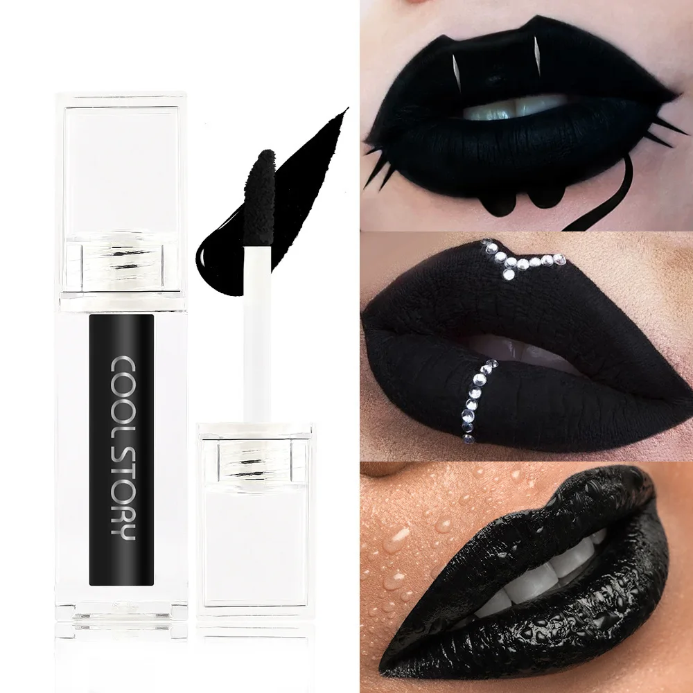 Black Matte Velvet Lip Gloss ฮาโลวีน Liquid ลิปสติก Lips Tint Make Up Lip Glaze เครื่องสําอางริมฝีปากคราบความงามกันน้ําสีเขียว
