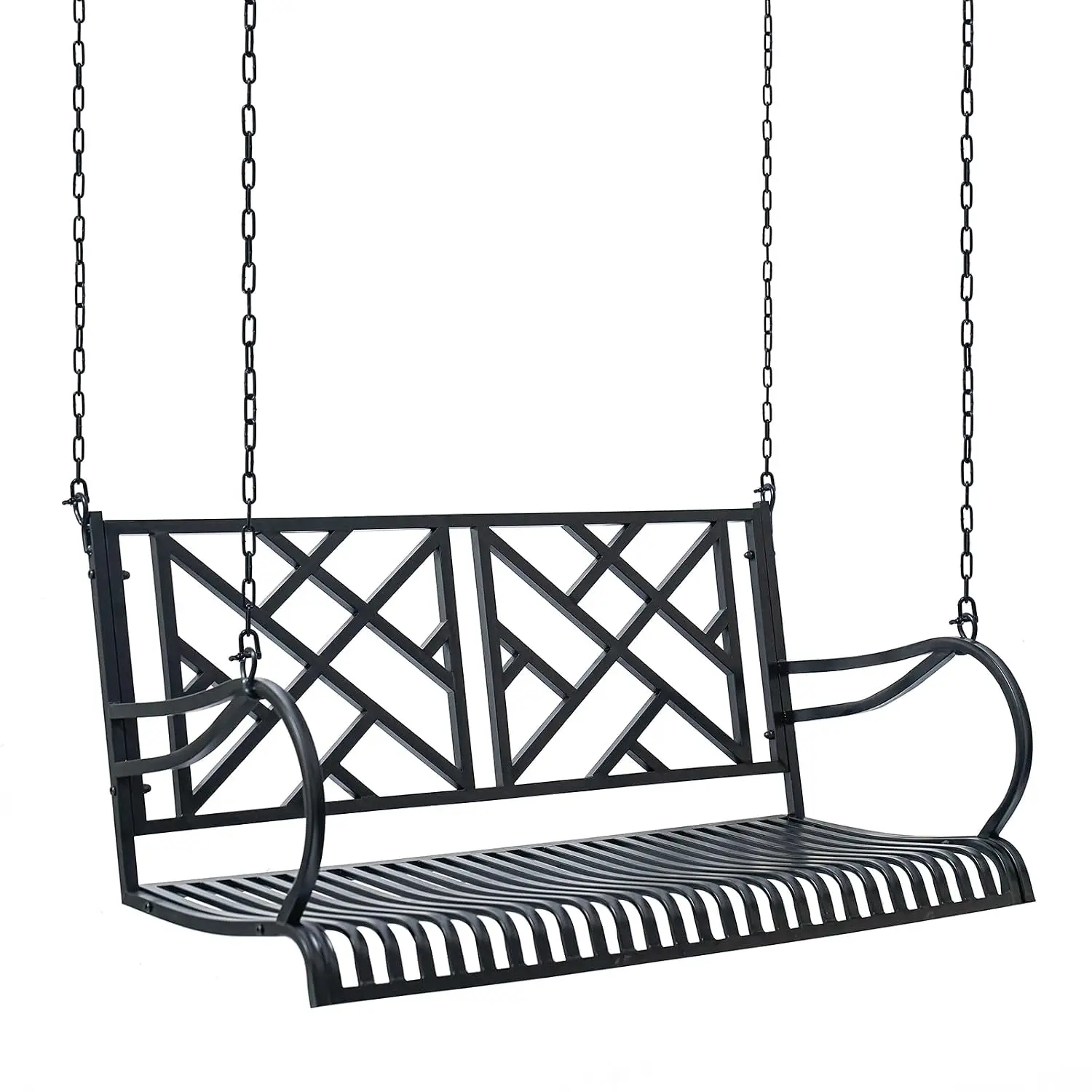Heavy Duty Metal Porch Swing Weather-Resistant Black Modern Back Comfort Roll Seat Outdoor Patio 2 Person, Customized