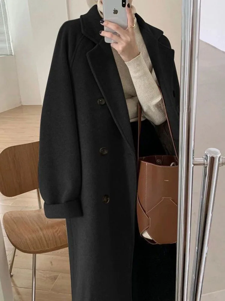 High-grade casual Korean coat 2024 new spring and autumn mid-length Hepburn style high-grade sense of cute woolen coat wome