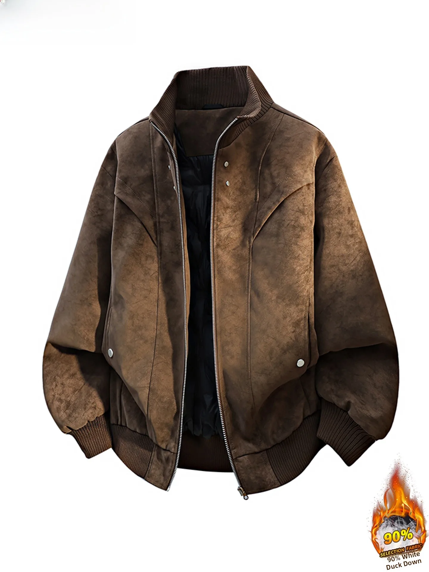 

Wassup Vals Men's PU Leather down Jacket White Duck Feather Warm Stand Collar Biker Coat Casual Style Windproof And Thermal