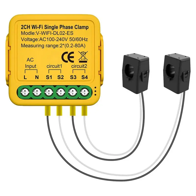 N36R-Tuya Wifi 2CH Power Meter Monitor Automation Notifications Smart Life Remote Control