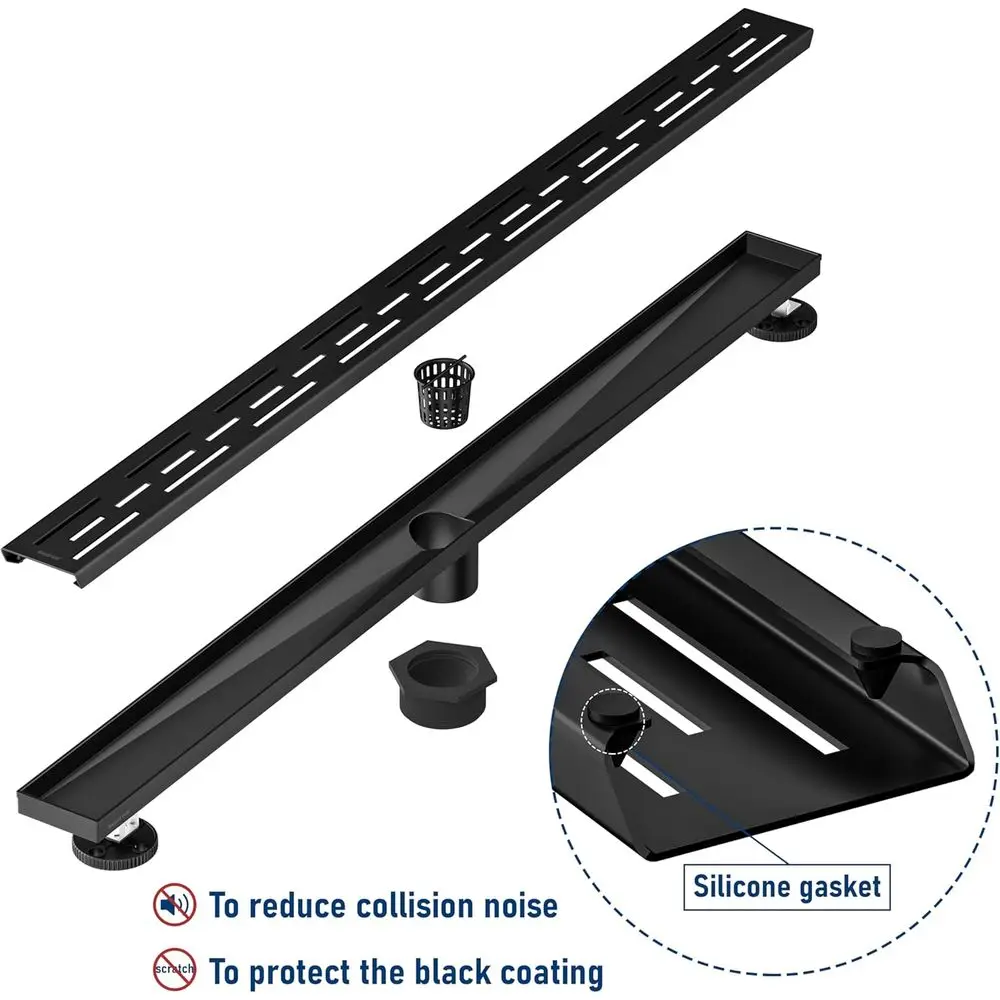 Ralo Linear para Chuveiro de 36 Polegadas Preto Fosco com Grelha Estilo Tijolo em Aço Inoxidável 304 Escovado