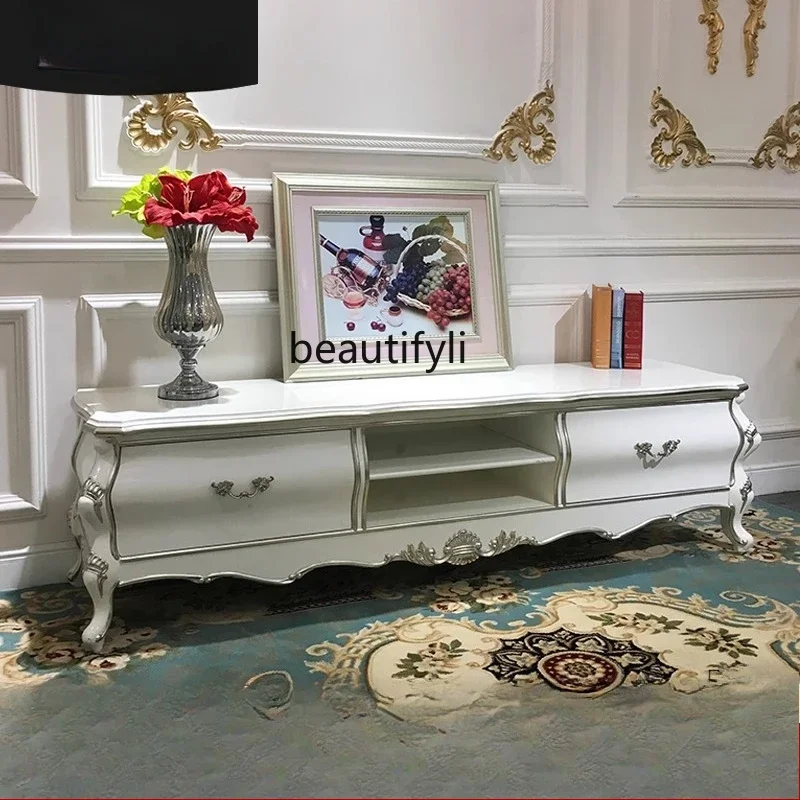 

French solid wood TV cabinet, European luxury simple living room floor cabinet bedroom storage cabinet