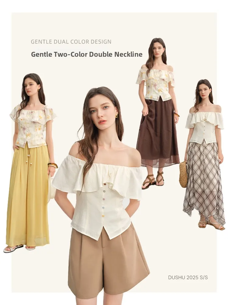 Blusa Feminina Tamanho Grande Lazy Sle com Gola de Renda de Um Ombro Só, Top Primavera Verão para Mulheres Plus Size, Coleção Bouquet