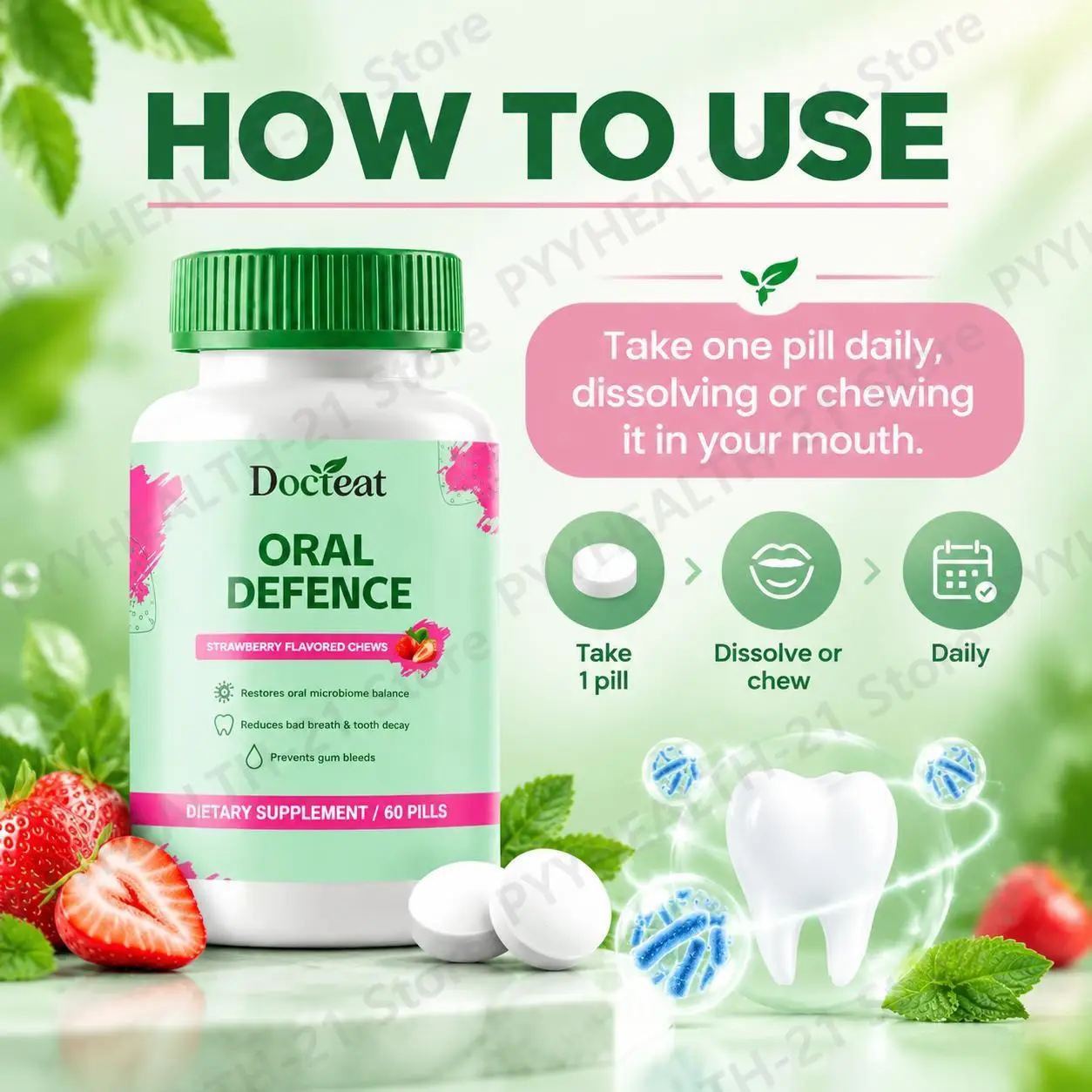 Oral Defence Tablets Promote Dental Enamel & Oral Flora Balance & Daily Digestion Hydroxyapatite 100mg Xylitol 50mg 60 Pills - view 6