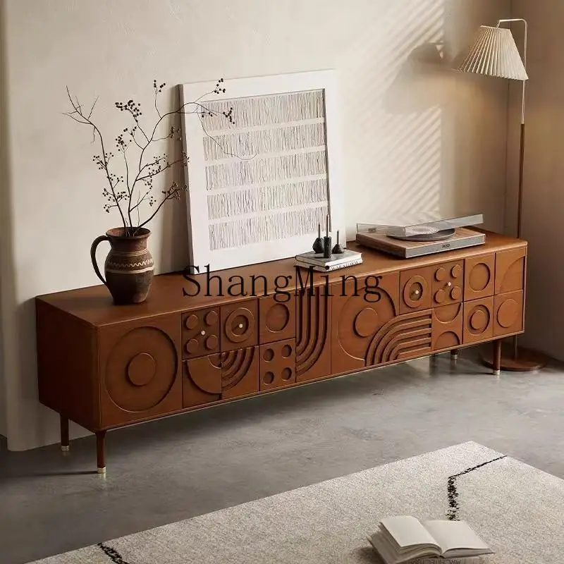 

CL Expression Modern TV Cabinet Retro Solid Wood Carved Small Apartment Living Room Vintage Style Storage Entryway Cabinet