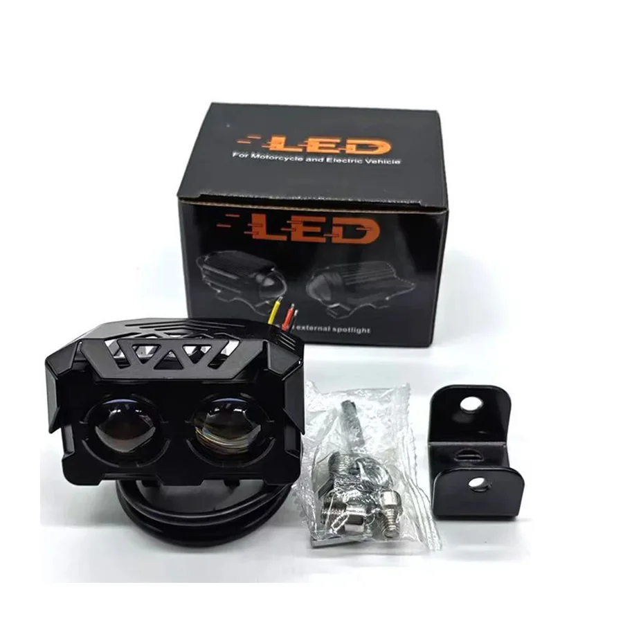 2-eye lens motorcycle LED headlight spotlight dual color high and low beam General Motors small steel cannon light auxiliary lig