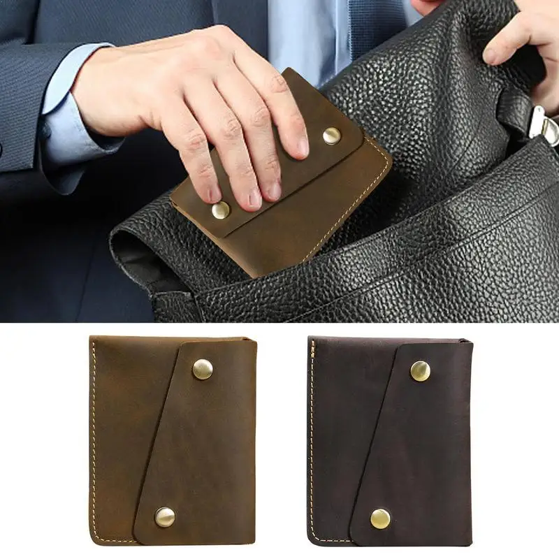 

Slim Wallet Handmade Vintage Crazy Horse Genuine Leather Men Wallet Purse Leather Short Card Wallet For Male Money Clips Bag