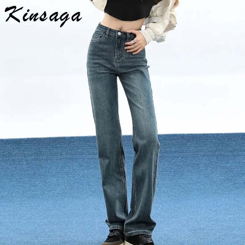 Kinsaga Black Narrow Straight Jeans Women Korean Tall Girls Straight Slimming Drape Mopping Pants Pear Shape Smoke Pipe Pants