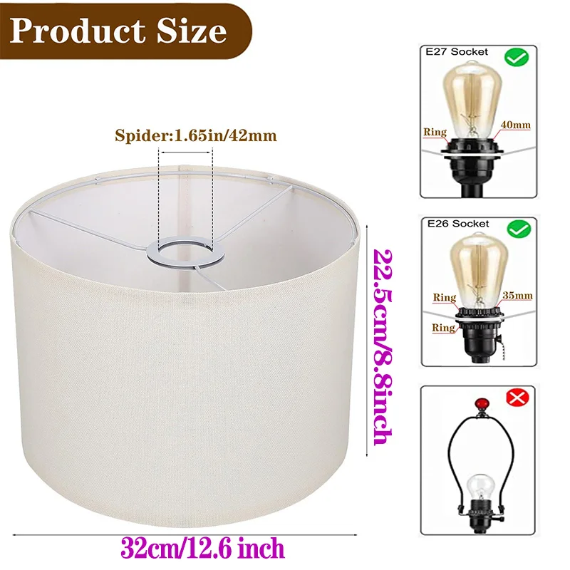 Lamp Shades Drum Lampshade for Table Lamps Floor Lamp,  Beige Large Line Fabric Lamp Shades, Easy Assembly Replacement Lampshade