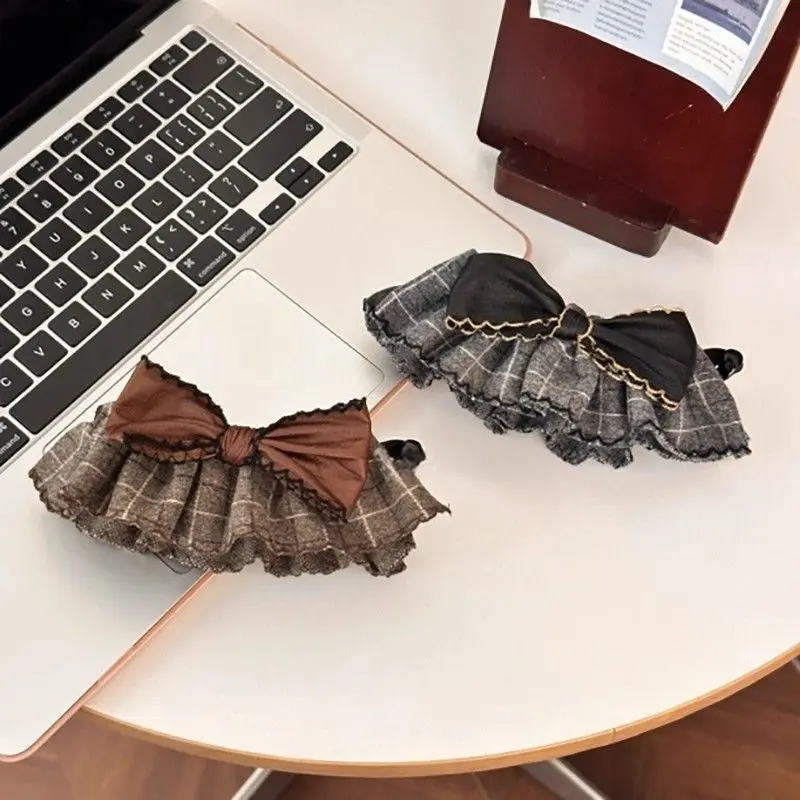 1pc Early Autumn Retro Skirt Bow Hair Clip Academic Style High Ponytail Banana Clip Hair Accessory