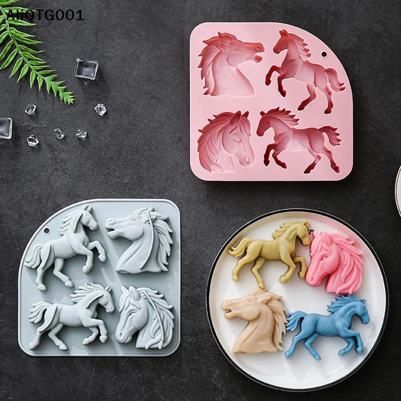 4-Cavity 3D Horse Silicone Mold for Baking Party Chocolate Cake Toppers Dessert Mousse Pastry Making Kitchen Cooking Tool