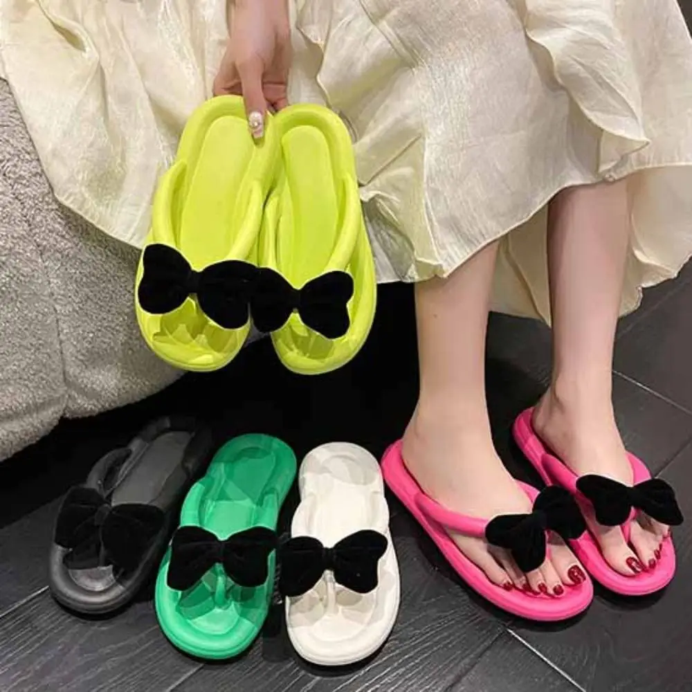 Sweet Bowknot Beachwear Flip Flops Anti Slip EVA Clip Toe Flip Flops Shoes Soft Sole Sweet Slippers Women Girls