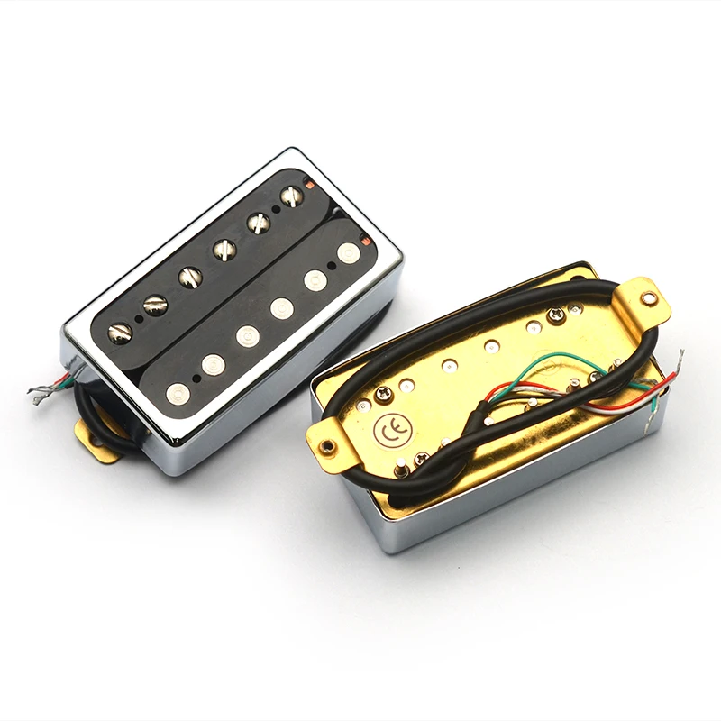 Opened Brass Cover Humbucker 6 Fixed/6 Adjustable Polepiece Pickup for LP Style Electric Guitar Output 4C Cable Coil Splitting