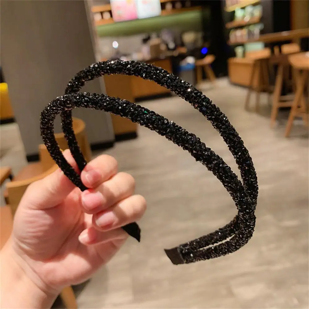 Rhinestone Pearls Hair Hoop For Girls Beaded Head Bezel Hairband Thin Alloy Headband Headwear Women Hair Accessories