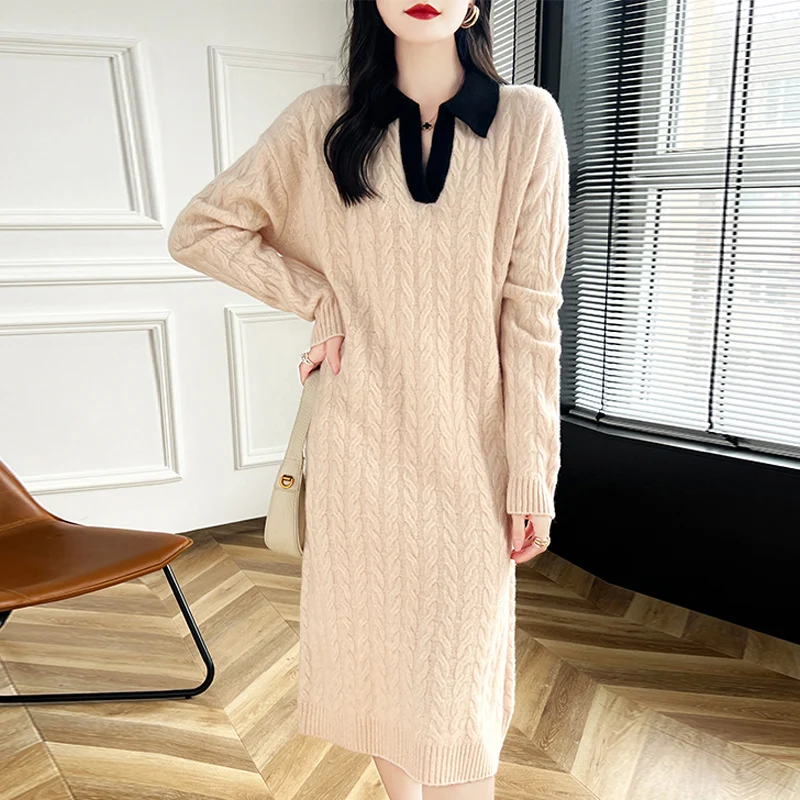 2024 Autumn/Winter Long Pullovers Hot Sale Women Cashmere Big Size Sweaters 100% Wool Knitted Loose Sweaters Leisure Warm Tops