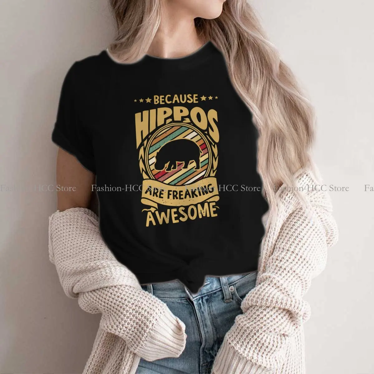 Hippo Polyester TShirt for Women Because Hippos Are Freaking Awesom Humor Casual Sweatshirts T Shirt Novelty Trendy