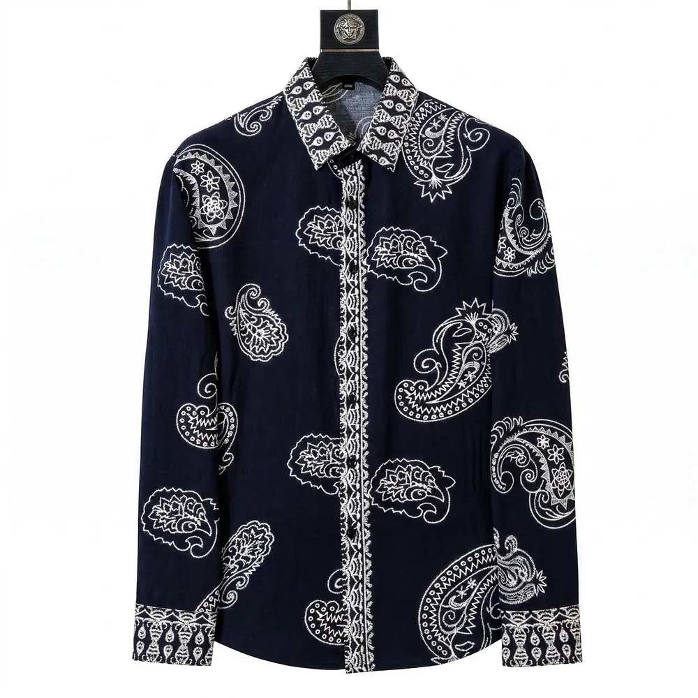 

Мужская рубашка с длинным рукавом и узором «Цветы кешью» на лето 2026 года, класса люкс, не требующая глажки, для повседневного и делового стиля, для вечеринок, M-4XL