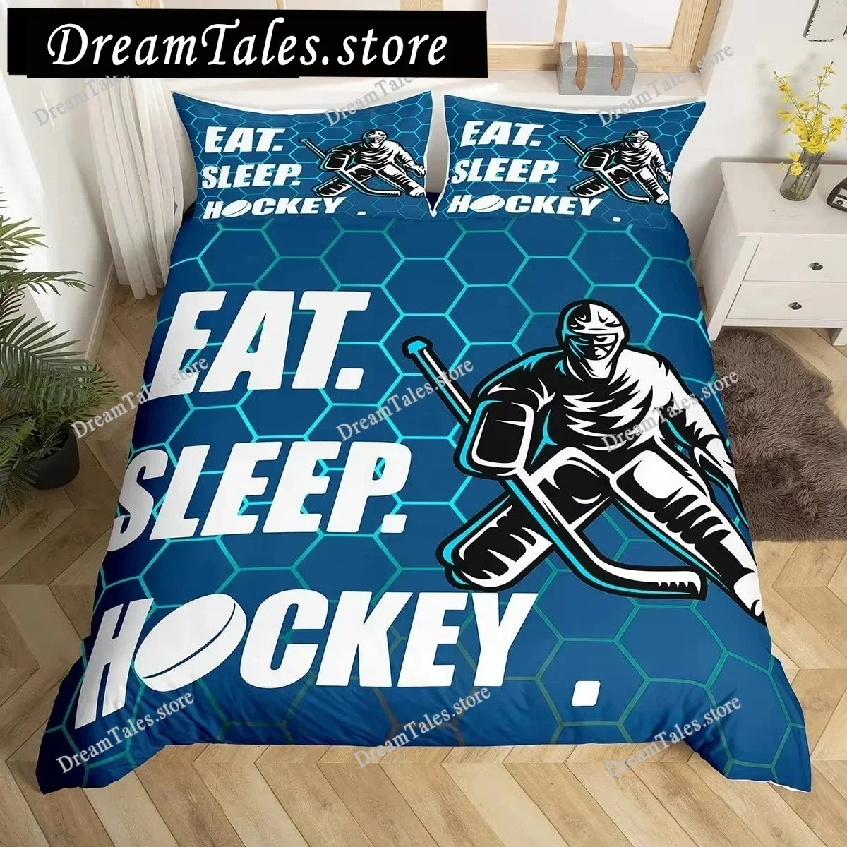 Ice Hockey Duvet Cover Set Full Queen King Size,Geometric Check Patchwork Stylish Bedding Set Bed Set Quilt Cover Twin Single