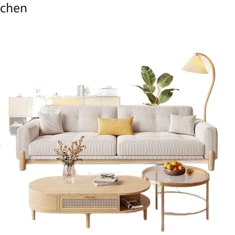DSA Cream Cloud Fabric Sofa Straight Row Room Solid Wood Removable Washable Down