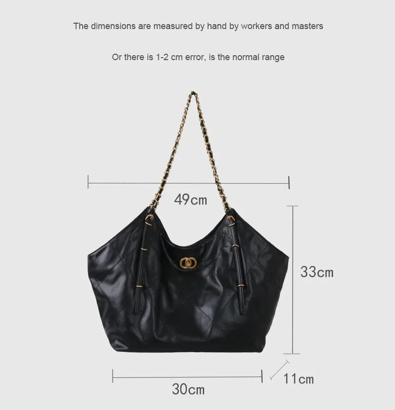 Soft Leather Relaxed Diamond-Quilted Chain Tote Bag for Women Spacious Capacity, Versatile Style, Soft Texture Shoulder Bag