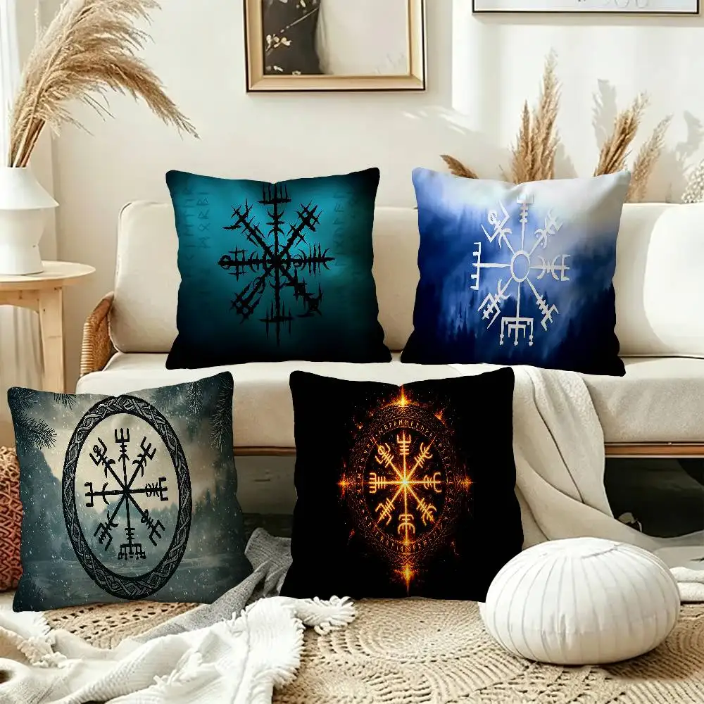 Viking Vegvisir Logo Cushion Cover Pillow Cover Decor Pillowcase Printed Cushion Case for Couch